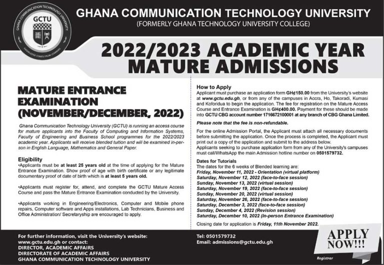 Mature Student Admissions (November / December) Into 2023 Academic Year ...